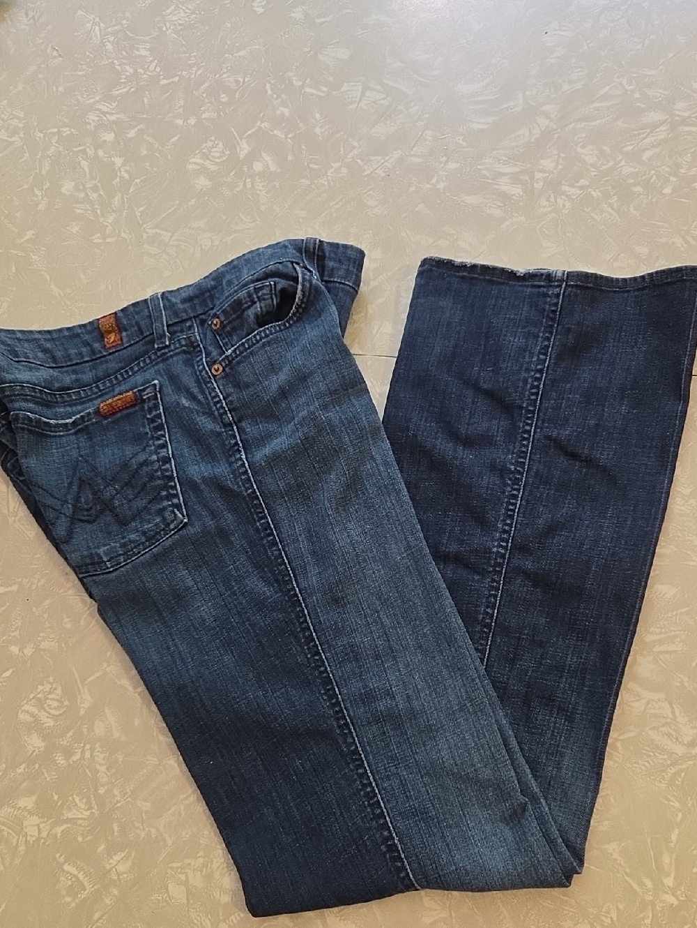 7 For All Mankind Women's Flare Jeans in Dark Blue Wash